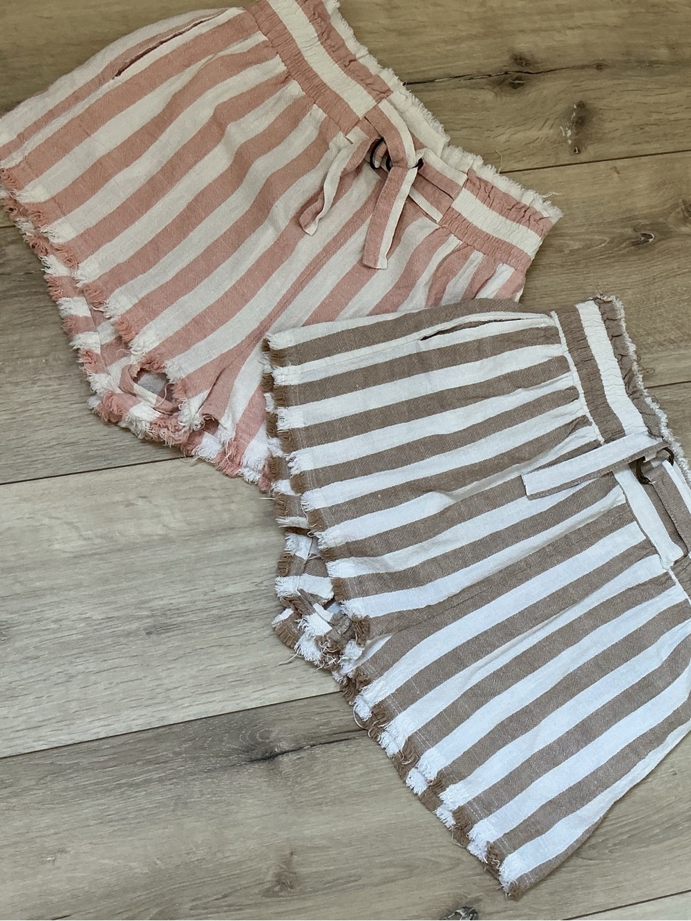 Umgee Striped Tie-Waist Bermuda Shorts - Bundle of 2-Blush Pink & Taupe - Picture 3 of 9